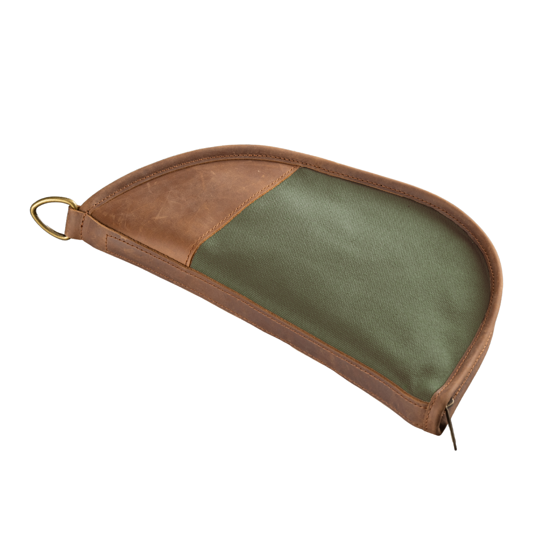 Cotton Canvas Large Revolver Case - Olive Canvas Front Angle in Color 'Olive Canvas'