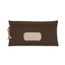 Load image into Gallery viewer, Large Pouch - Espresso Coated Canvas Front Angle in Color 'Espresso Coated Canvas'