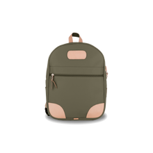 Load image into Gallery viewer, Backpack - Moss Coated Canvas Front Angle in Color 'Moss Coated Canvas'