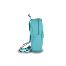 Load image into Gallery viewer, Backpack - Ocean Blue Coated Canvas Front Angle in Color &#39;Ocean Blue Coated Canvas&#39;
