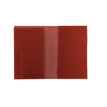 Load image into Gallery viewer, Passport Cover - Cherry Leather Front Angle in Color 'Cherry Leather'