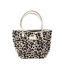 Load image into Gallery viewer, Medium Holiday Tote - Leopard Coated Canvas Front Angle in Color 'Leopard Coated Canvas'