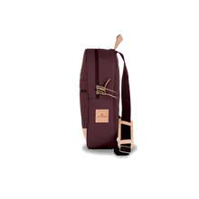 Load image into Gallery viewer, Backpack - Burgundy Coated Canvas Front Angle in Color 'Burgundy Coated Canvas'