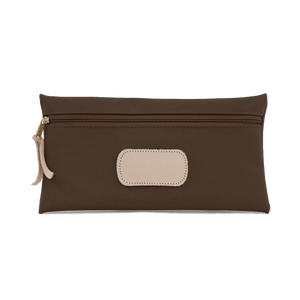 Large Pouch - Espresso Coated Canvas Front Angle in Color 'Espresso Coated Canvas'