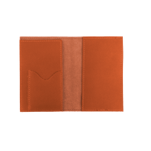 Load image into Gallery viewer, Passport Cover - Orange Leather Front Angle in Color 'Orange Leather'