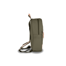 Load image into Gallery viewer, Backpack - Moss Coated Canvas Front Angle in Color 'Moss Coated Canvas'