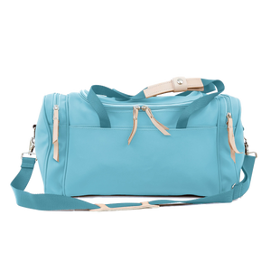 Small Square Duffel - Ocean Blue Coated Canvas Front Angle in Color 'Ocean Blue Coated Canvas'