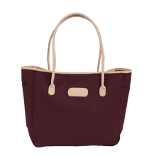 Load image into Gallery viewer, Tyler Tote - Burgundy Coated Canvas Front Angle in Color &#39;Burgundy Coated Canvas&#39;
