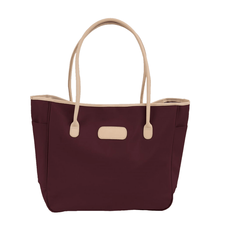 Tyler Tote - Burgundy Coated Canvas Front Angle in Color 'Burgundy Coated Canvas'