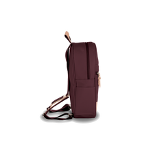 Load image into Gallery viewer, Backpack - Burgundy Coated Canvas Front Angle in Color 'Burgundy Coated Canvas'