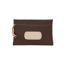 Load image into Gallery viewer, Pouch - Espresso Coated Canvas Front Angle in Color &#39;Espresso Coated Canvas&#39;
