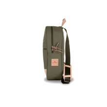 Load image into Gallery viewer, Backpack - Moss Coated Canvas Front Angle in Color 'Moss Coated Canvas'