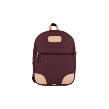 Load image into Gallery viewer, Backpack - Burgundy Coated Canvas Front Angle in Color 'Burgundy Coated Canvas'