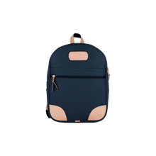 Load image into Gallery viewer, Backpack - Navy Coated Canvas Front Angle in Color 'Navy Coated Canvas'
