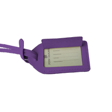 Load image into Gallery viewer, Luggage Tag - Plum Leather Front Angle in Color 'Plum Leather'