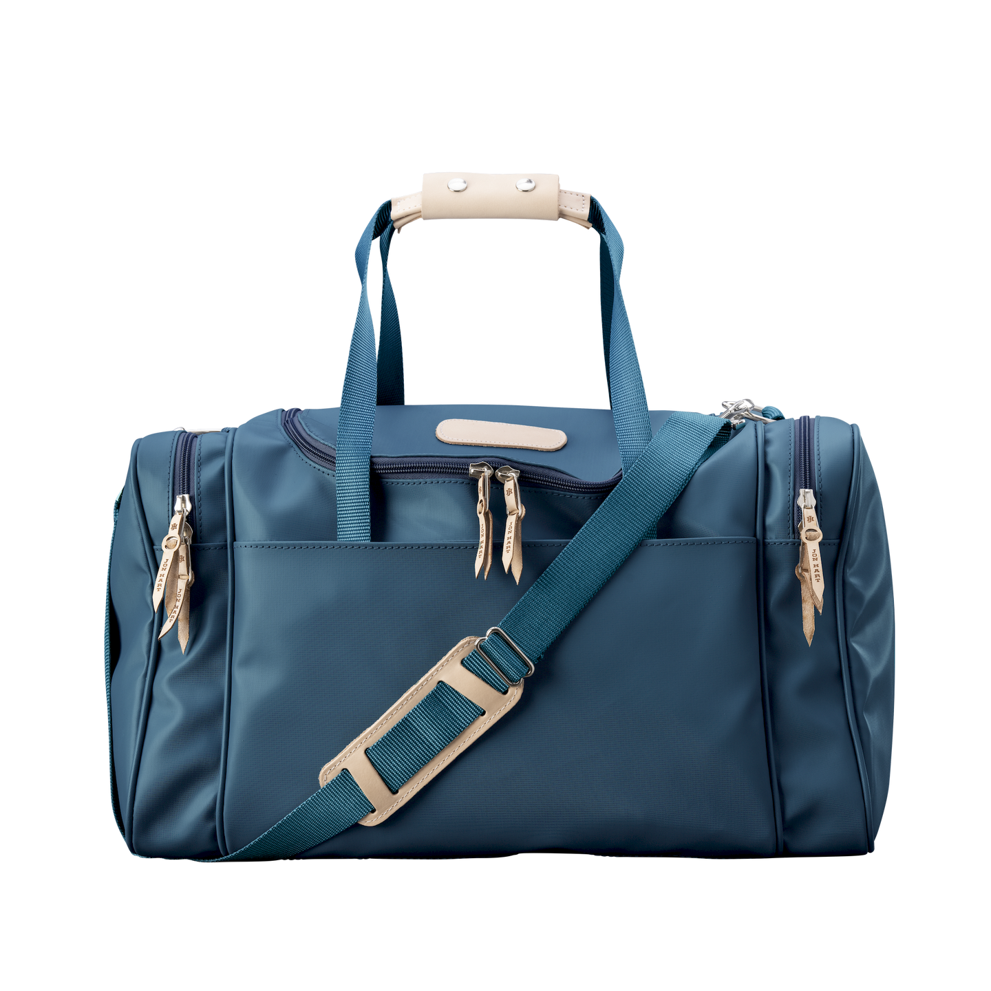 Medium Square Duffel - French Blue Coated Canvas Front Angle in Color 'French Blue Coated Canvas'