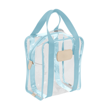 Load image into Gallery viewer, Clear Shag Bag - Ocean Blue Webbing Front Angle in Color &#39;Ocean Blue Webbing&#39;
