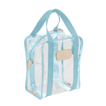 Load image into Gallery viewer, Clear Shag Bag - Ocean Blue Webbing Front Angle in Color 'Ocean Blue Webbing'