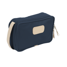 Load image into Gallery viewer, Small Travel Kit - Navy Coated Canvas Front Angle in Color &#39;Navy Coated Canvas&#39;
