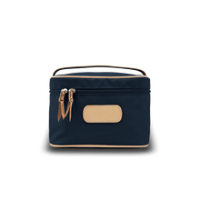 Load image into Gallery viewer, Makeup Case - Navy Coated Canvas Front Angle in Color &#39;Navy Coated Canvas&#39;
