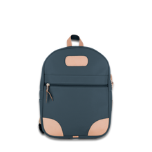 Load image into Gallery viewer, Quality made in America durable coated canvas backpack with leather patch to personalize with initials or monogram