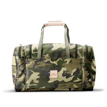 Load image into Gallery viewer, Medium Square Duffel - Classic Camo Coated Canvas Front Angle in Color &#39;Classic Camo Coated Canvas&#39;
