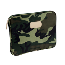 Load image into Gallery viewer, 13&quot; Computer Case - Classic Camo Coated Canvas Front Angle in Color &#39;Classic Camo Coated Canvas&#39;
