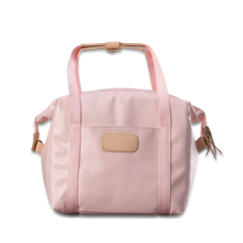 Load image into Gallery viewer, Quality made in America insulated durable coated canvas cooler with leather patch to personalize with initials or monogram
