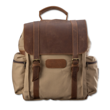 Load image into Gallery viewer, Quality made in America cotton canvas and oiled leather computer backpack to personalize with initials or monogram
