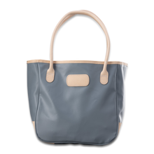 Load image into Gallery viewer, Quality made in America lined durable coated canvas shoulder tote bag with natural leather patch to personalize with initials or monogram
