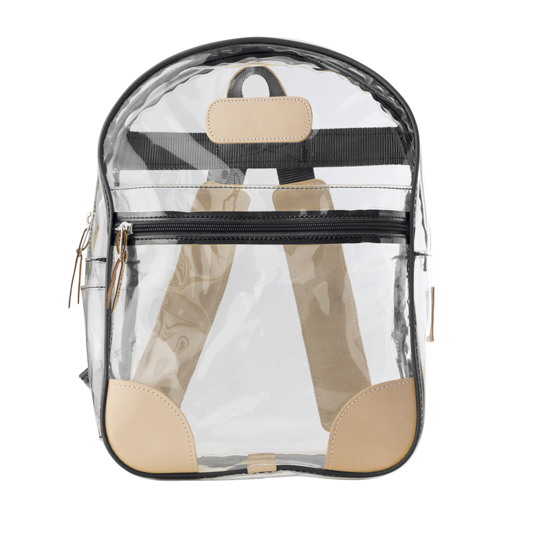 Clear Backpack - Black Front Angle in Color 'Black Webbing'