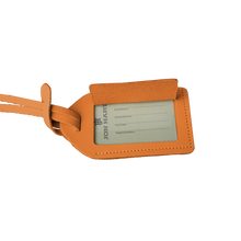 Load image into Gallery viewer, Luggage Tag - Orange Leather Front Angle in Color 'Orange Leather'