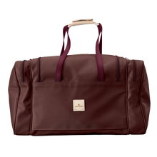 Load image into Gallery viewer, Large Square Duffel - Burgundy Coated Canvas Front Angle in Color 'Burgundy Coated Canvas'