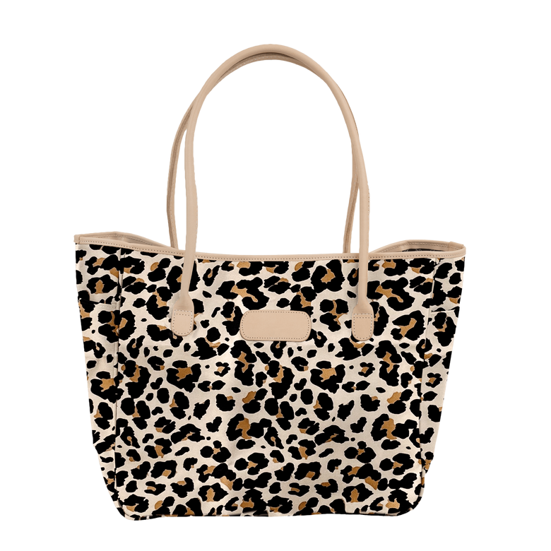 Tyler Tote - Leopard Coated Canvas Front Angle in Color 'Leopard Coated Canvas'