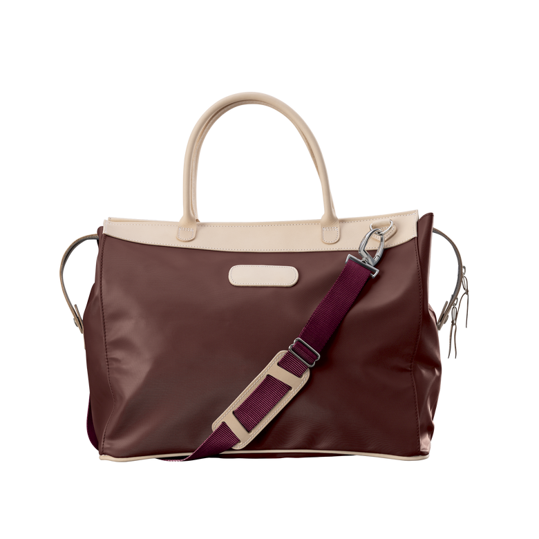 Burleson Bag - Burgundy Coated Canvas Front Angle in Color 'Burgundy Coated Canvas'