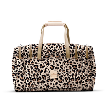 Load image into Gallery viewer, Medium Square Duffel - Leopard Coated Canvas Front Angle in Color &#39;Leopard Coated Canvas&#39;
