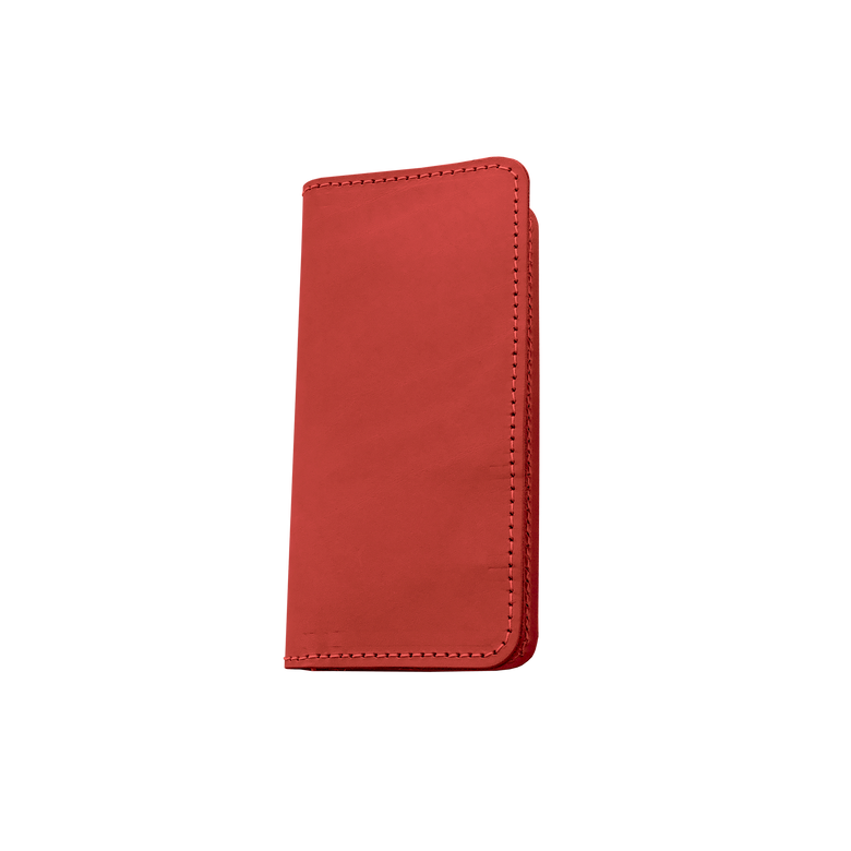 Wood Wallet - Salmon Leather Front Angle in Color 'Salmon Leather'