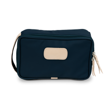 Load image into Gallery viewer, Small Travel Kit - Navy Coated Canvas Front Angle in Color 'Navy Coated Canvas'