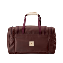 Load image into Gallery viewer, Medium Square Duffel - Burgundy Coated Canvas Front Angle in Color 'Burgundy Coated Canvas'