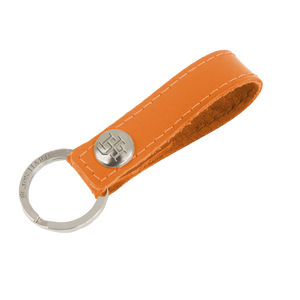 Key Ring - Orange Leather Front Angle in Color 'Orange Leather'
