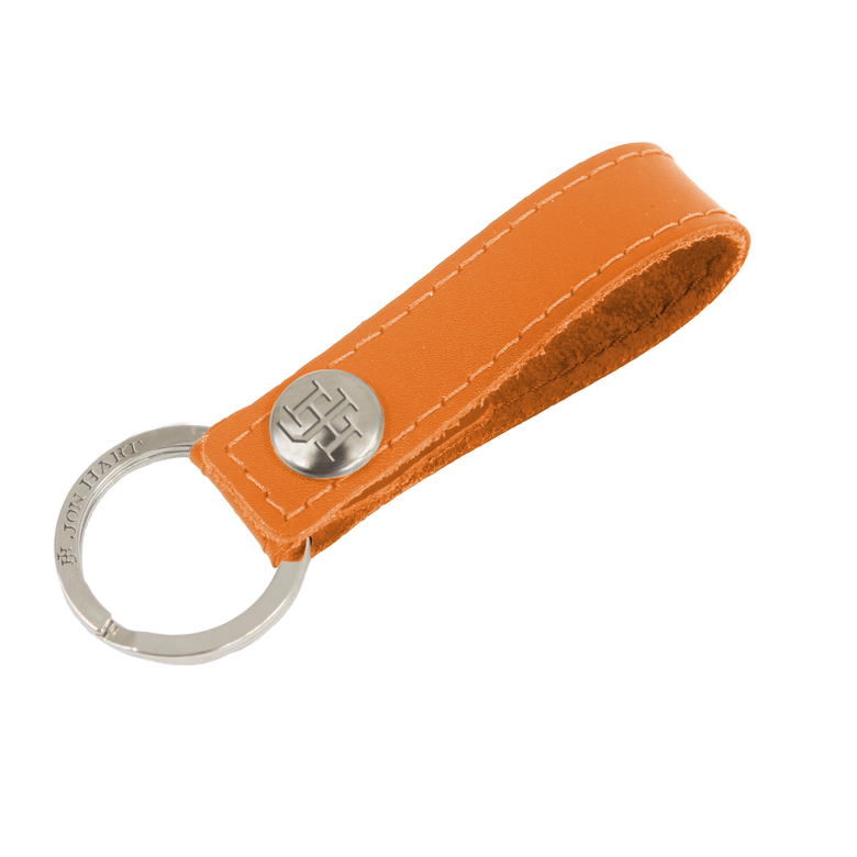 Key Ring - Orange Leather Front Angle in Color 'Orange Leather'