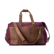 Load image into Gallery viewer, Quality made in America cotton canvas and oiled leather duffel bag with leather patch to personalize with initials or monogram