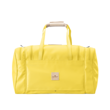 Load image into Gallery viewer, Medium Square Duffel - Lemon Coated Canvas Front Angle in Color 'Lemon Coated Canvas'