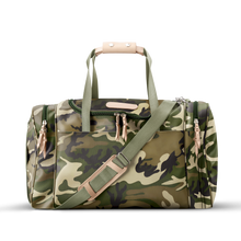 Load image into Gallery viewer, Medium Square Duffel - Classic Camo Coated Canvas Front Angle in Color &#39;Classic Camo Coated Canvas&#39;
