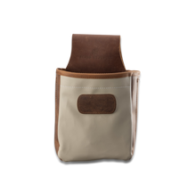 Load image into Gallery viewer, Quality made in America durable coated canvas hunting bag for ammo bullets and shells on belt with leather patch to personalize with initials or monogram