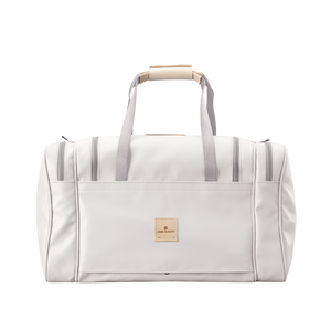 Medium Square Duffel - White Coated Canvas Front Angle in Color 'White Coated Canvas'