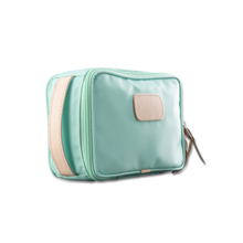 Load image into Gallery viewer, Quality made in America durable coated tioletry travel kit with leather patch to personalize with initials or monogram