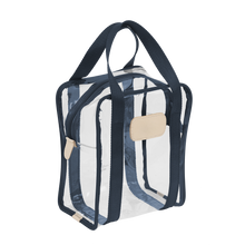 Load image into Gallery viewer, Clear Shag Bag - Navy Webbing Front Angle in Color 'Navy Webbing'