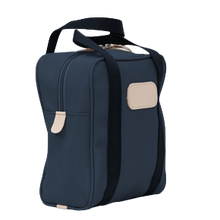 Load image into Gallery viewer, Shag Bag - Navy Coated Canvas Front Angle in Color &#39;Navy Coated Canvas&#39;
