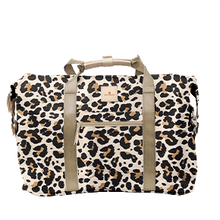 Load image into Gallery viewer, Weekender - Leopard Coated Canvas Front Angle in Color 'Leopard Coated Canvas'
